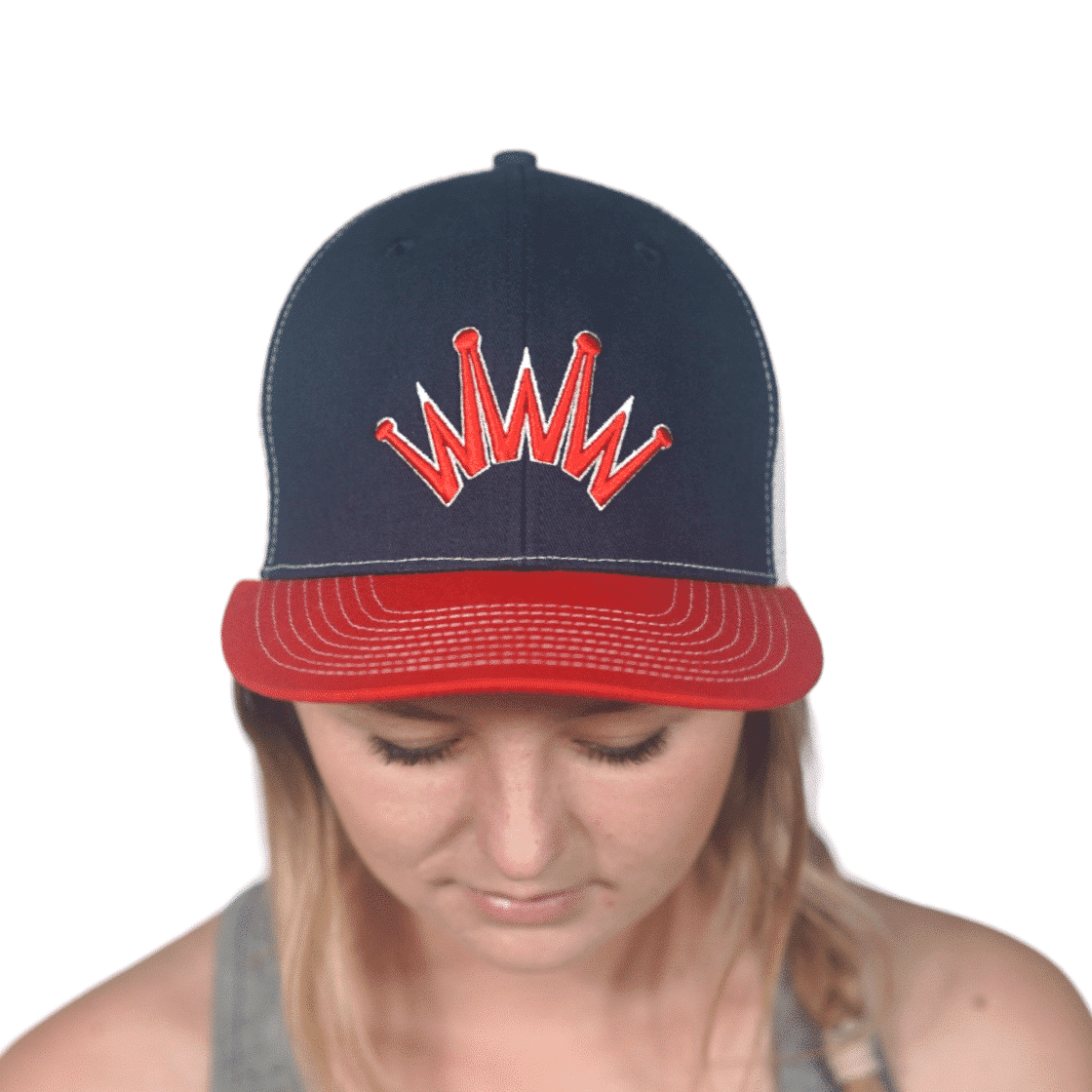 Flat Brim Navy Red Puff Crown