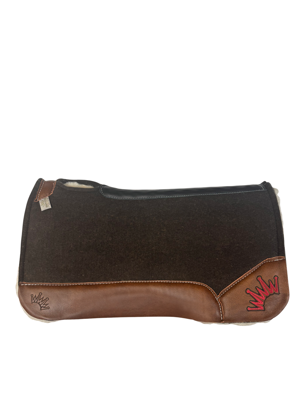 OG Fleece Saddle Pad with Oak Nut Leather – Crown in Black/Maroon Embroidery