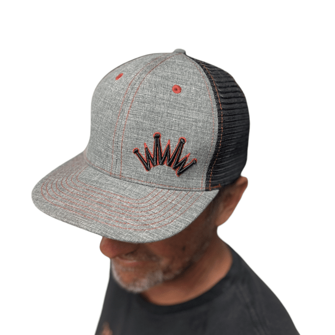 Flat Brim Heather Grey Red Accents