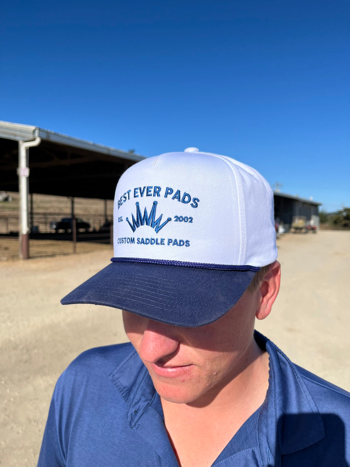 Flat Brim White Navy Rope Cap