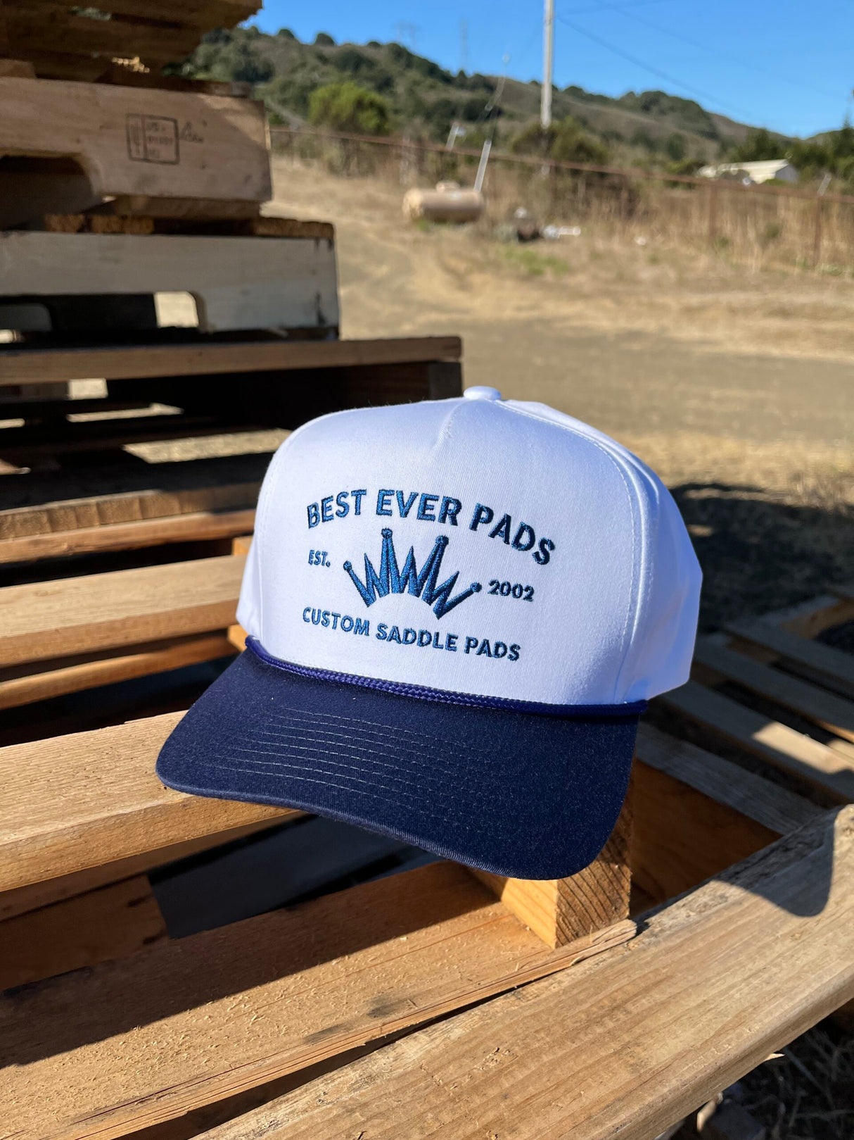 Flat Brim White Navy Rope Cap