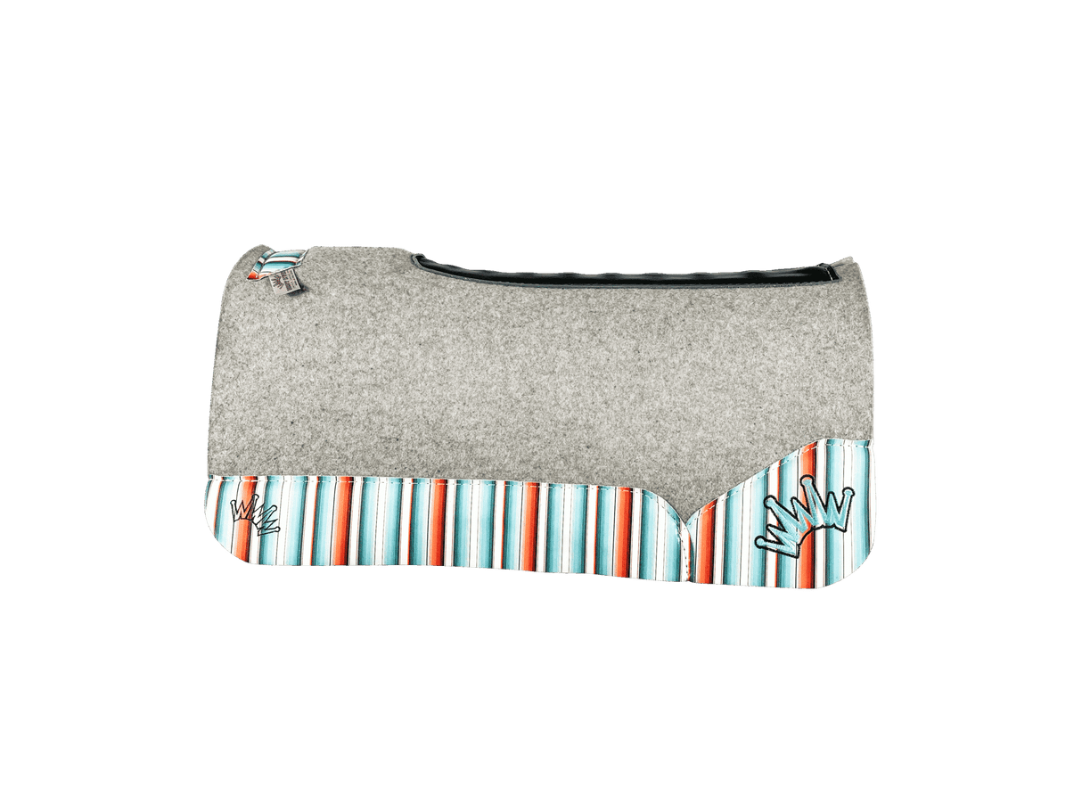 The Kush Gray Saddle Pad with Serape Sedona Western Leather and a Black & Light Turquoise Embroidered Crown