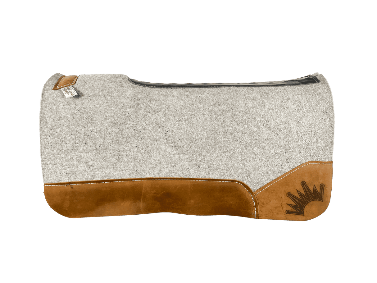 The Kush Gray Saddle Pad with Yukon Oiled Cowboy Leather and a Lasered Crown