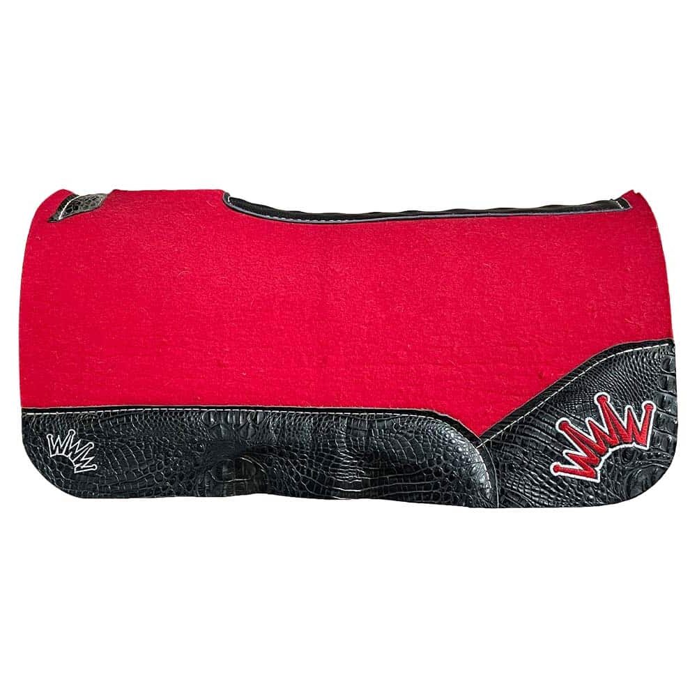 Red Kush Saddle Pad with Black Crocodile - Crown in White/Red Embroidery