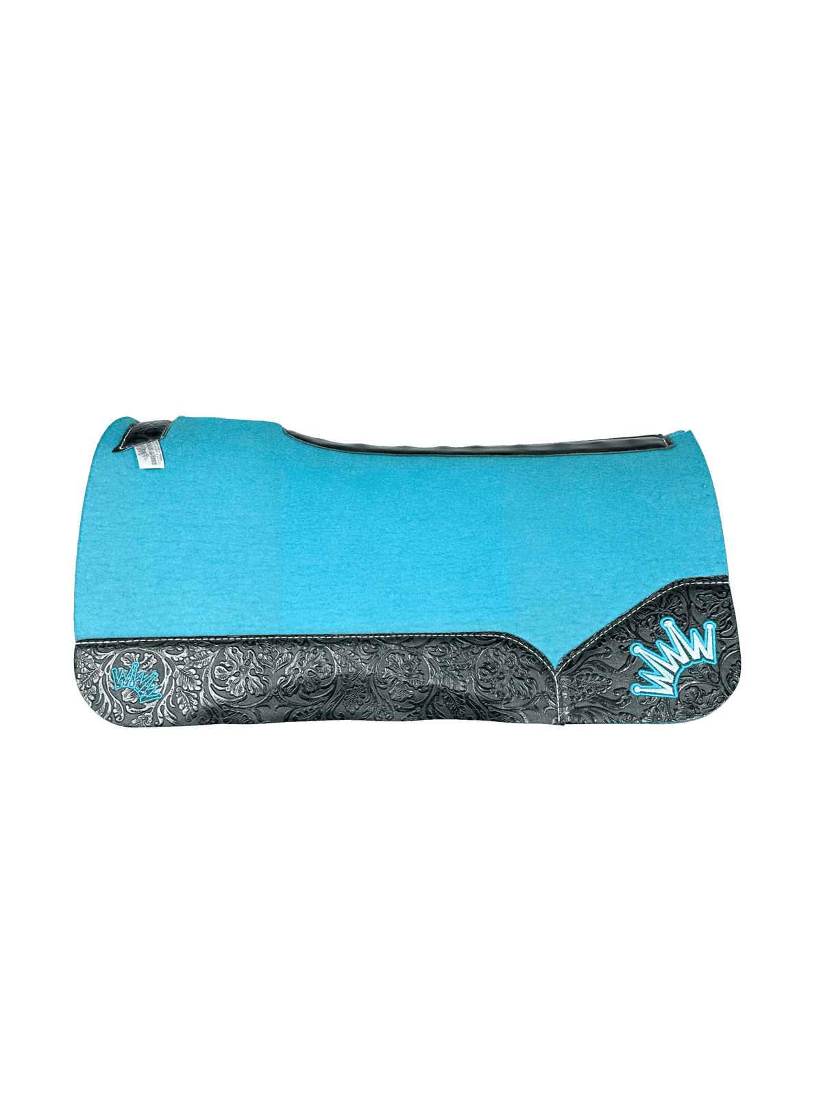 The Kush Turquoise Saddle Pad with Black Floral leather and a Turquoise & Light Turquoise Embroidered Crown