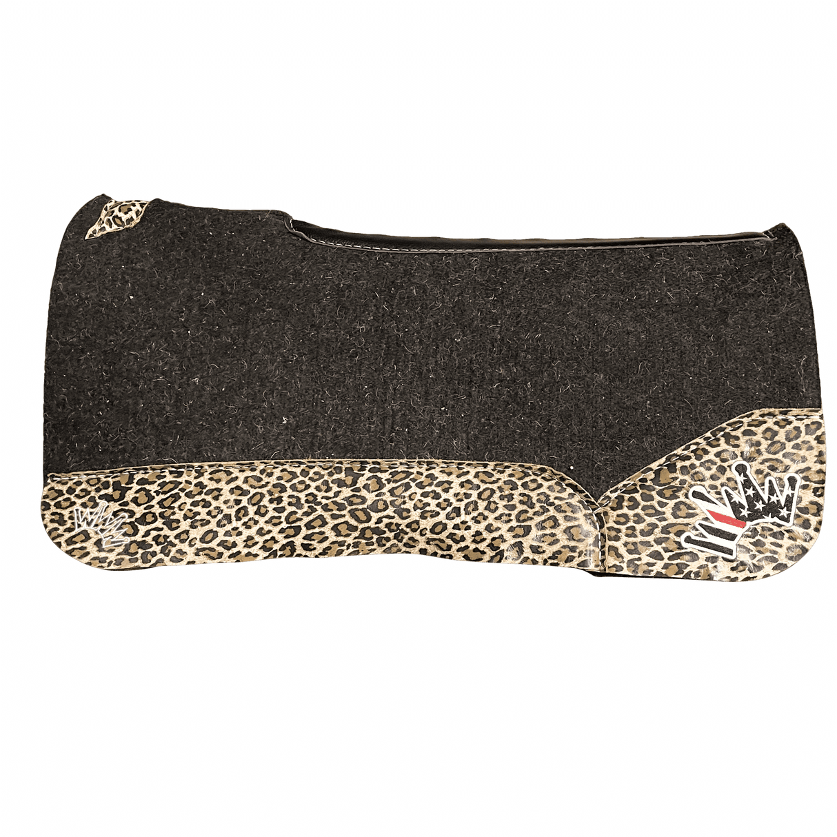 The OG Dark Grey Saddle Pad with Leopard Western Leather and a Thin Red Line Embroidered Crown