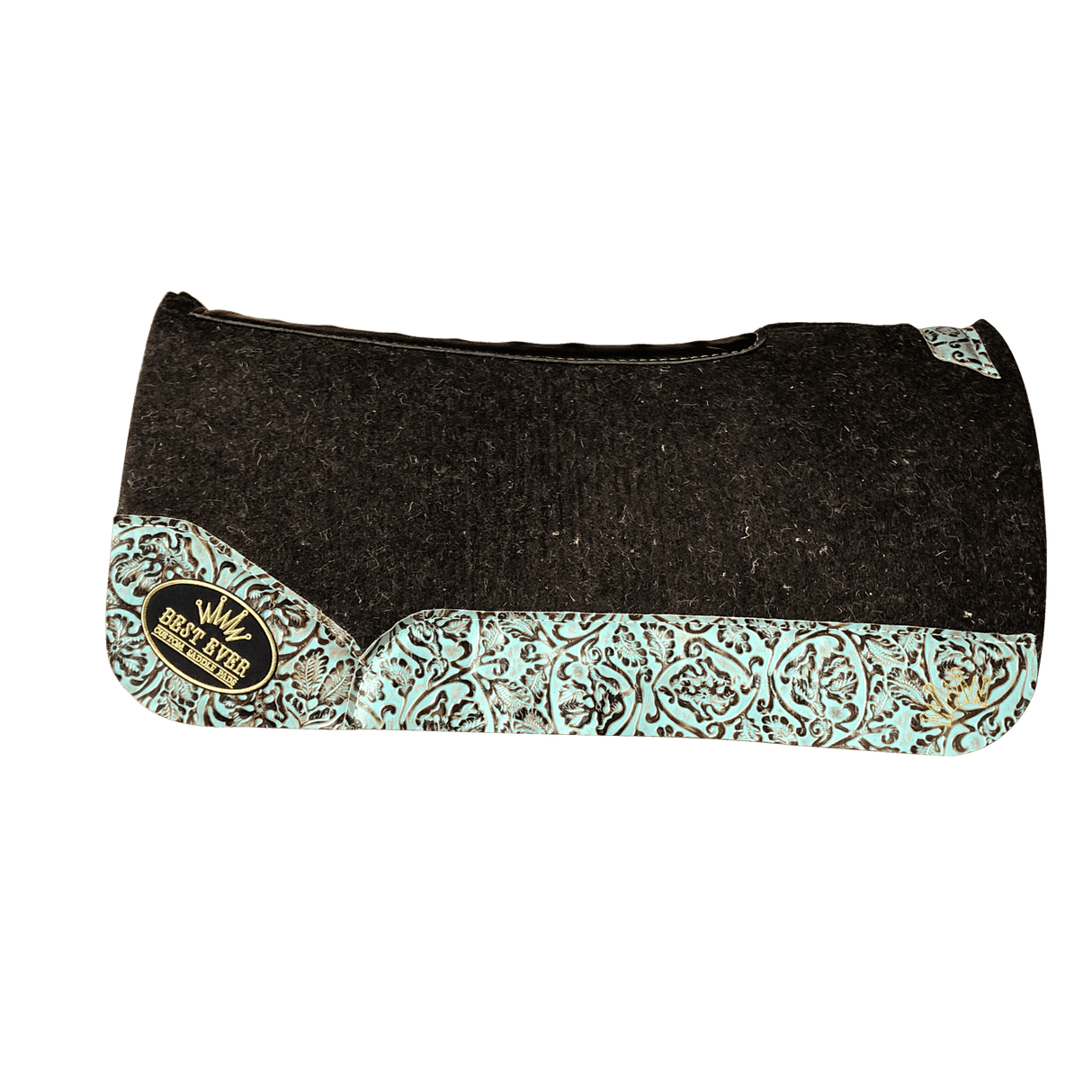 The OG Dark Grey Saddle Pad with Turquoise Floral Leather and a Gold Best Ever Logo Patch