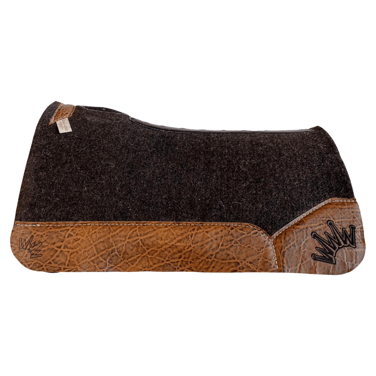 The OG Dark Grey Saddle Pad with Vintage Peat Elephant Leather & a Black Embroidered Crown
