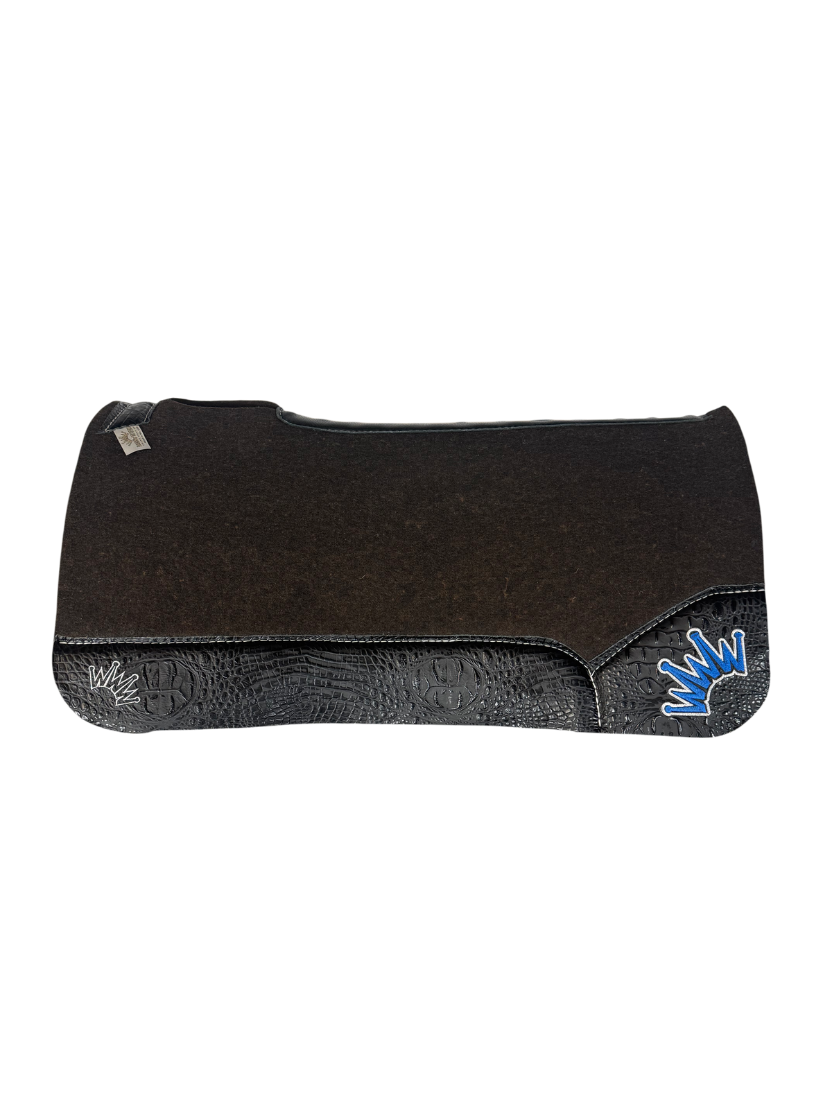 OG Saddle Pad with Black Crocodile - Crown in White/Blue Embroidery