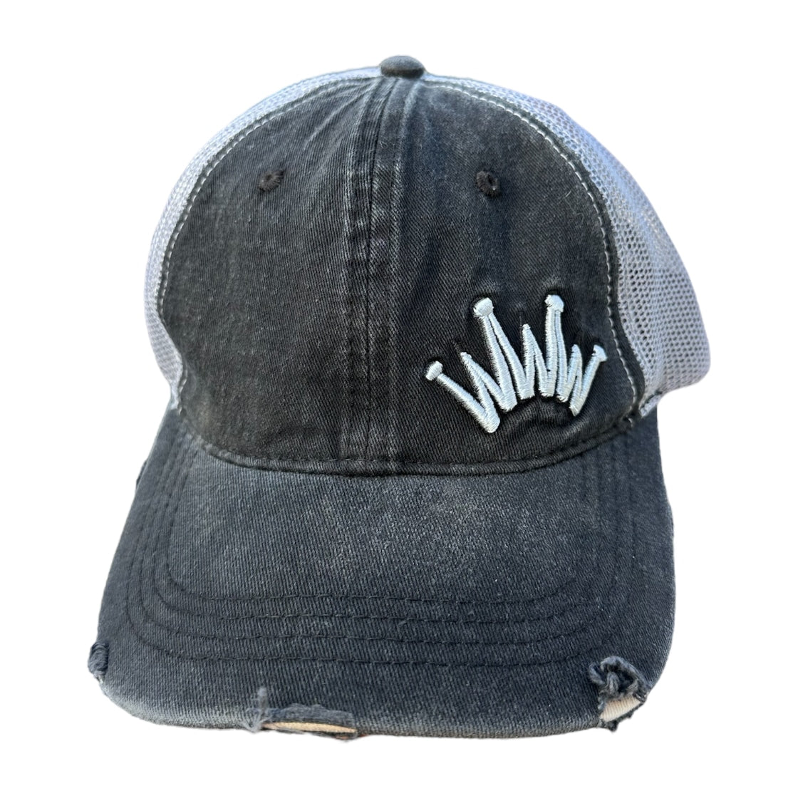 Trucker Hat High Pony Distressed Gray