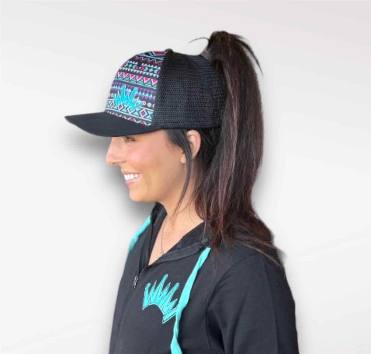 Trucker Hat High Pony Aztec Print