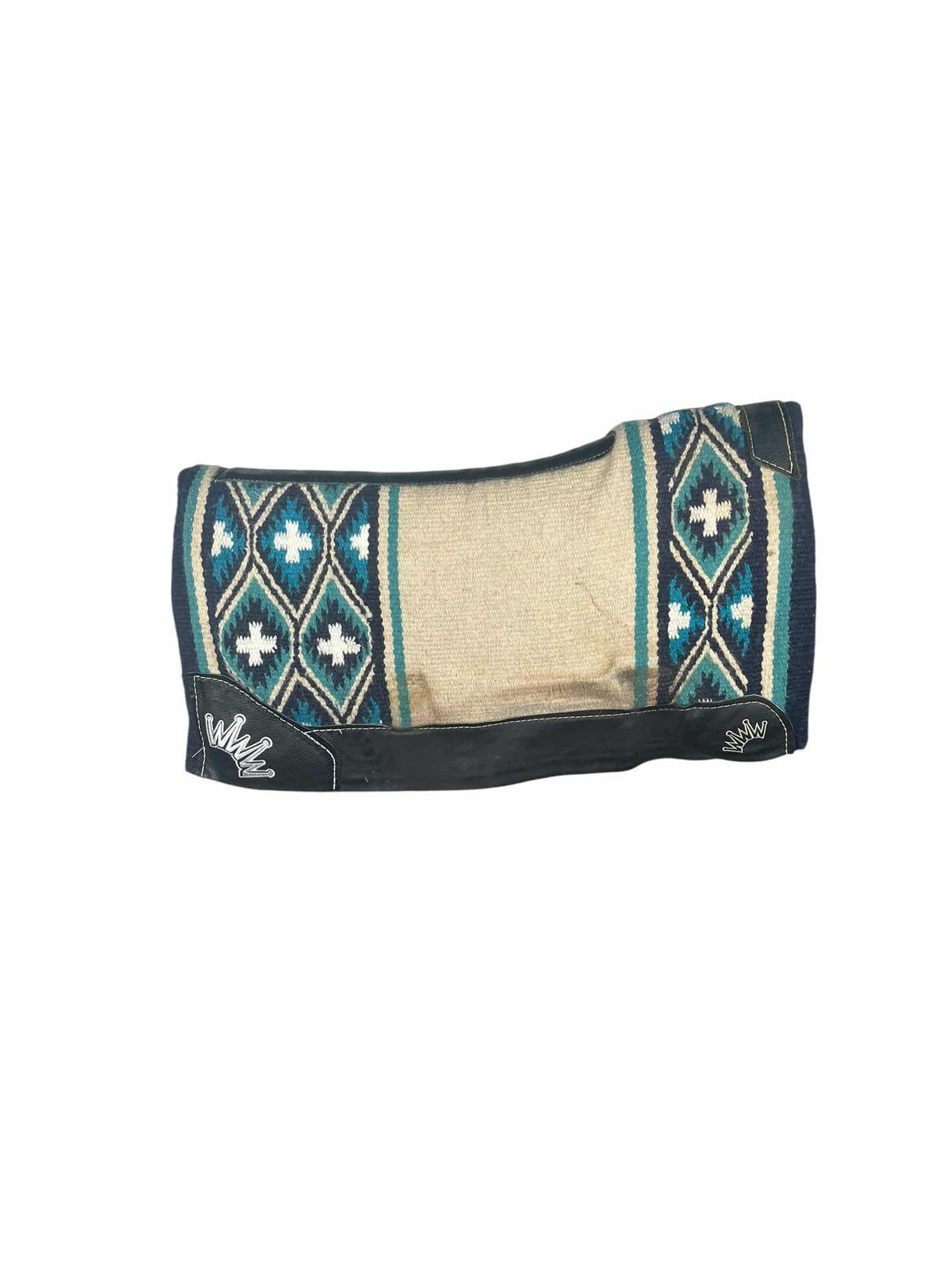 34x36 3/4" Navjo Fleece Saddle Pad with Black Leather - Crown in White Embroidery (#129106)