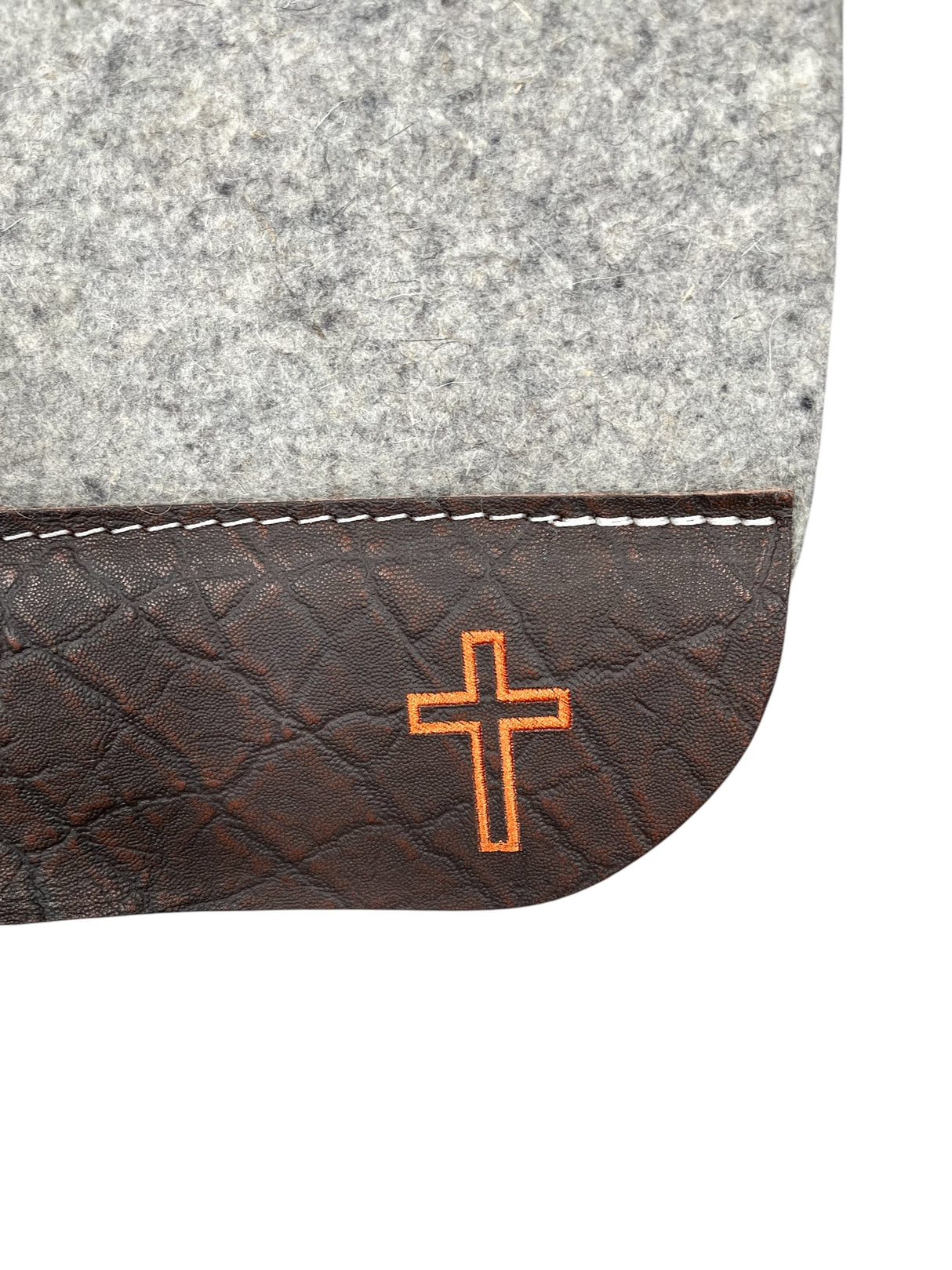 Gray Kush Saddle Pad with Chocolate Elephant - Crown in Rust Embroidery with Cross Embroidery on Bars & Top Wither Embroidery