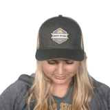 Heather charcoal tan mesh hat