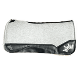 The Kush Gray Saddle Pad with Black Leather and a White Embroidered Crown
