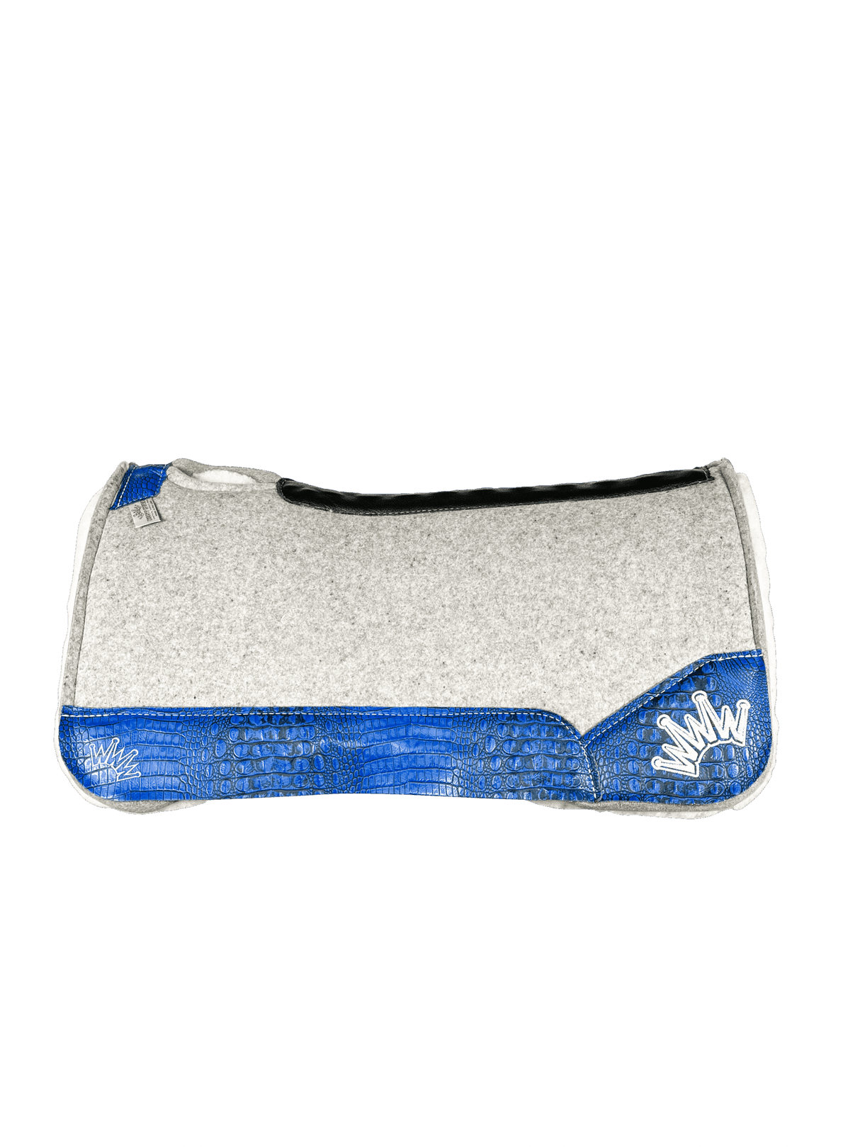 The Kush Gray Saddle Pad with Blue Crocodile Reptile Leather and a White Crown