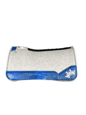 The Kush Gray Saddle Pad with Blue Crocodile Reptile Leather and a White Crown