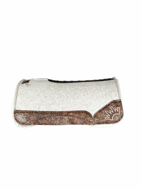 The Kush Gray Saddle Pad with Indios Floral Leather and a White & Dark Brown Embroidered Crown