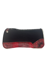 Black Kush Fleece Saddle Pad with Red Crocodile Leather – Crown in Black Embroidery
