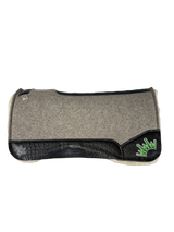 Gray Kush Fleece Saddle Pad with Black Crocodile Leather- Crown in White/Green Embroidery