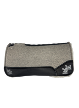 Gray Kush Fleece Saddle Pad with Black Leather - Crown in White/Silver Embroidery