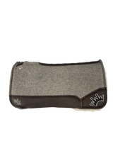 Gray Kush Fleece Saddle Pad with Brown Leather – Crown in White/Black Embroidery