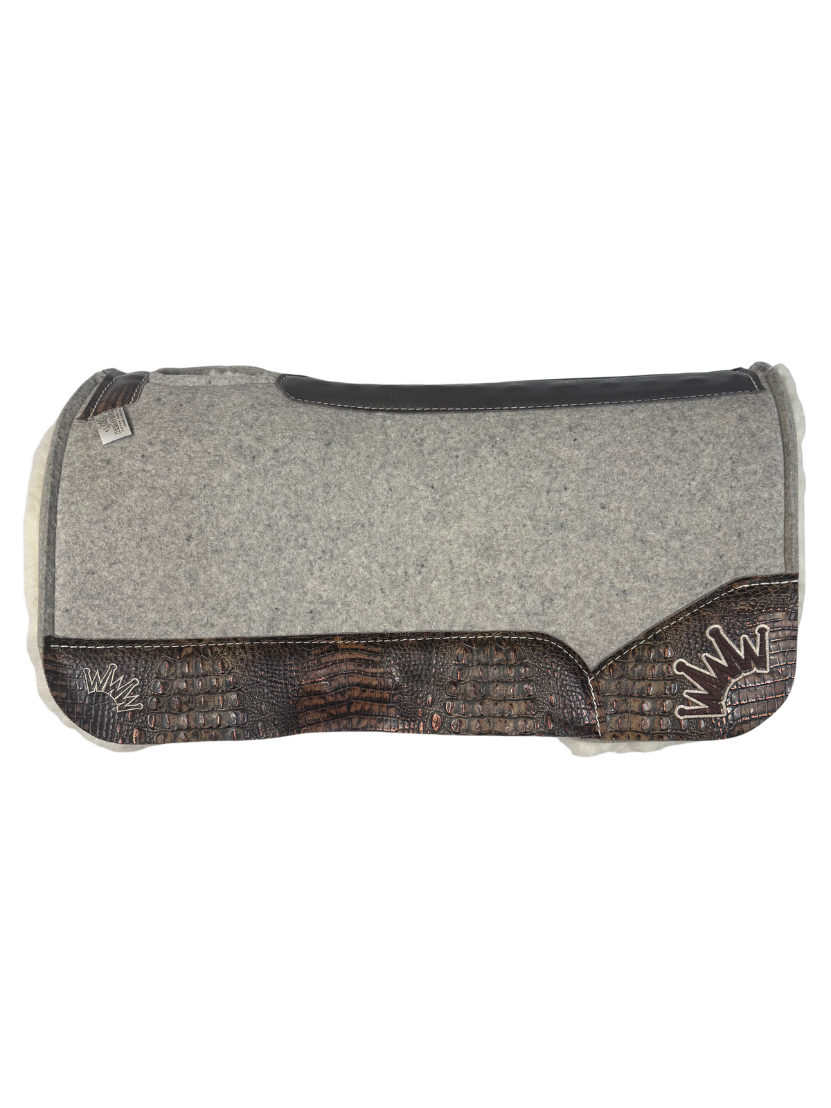 Grey Kush Saddle Pad with Copper Brown Crocodile - Crown in Beige/Dark Brown Embroidery