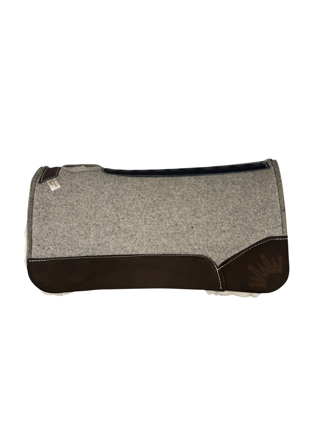 Gray Kush Fleece Saddle Pad with Dark Brown Roughout Leather - Crown Lasered