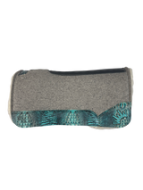 Gray Kush Fleece Saddle Pad with Sea Turquoise Crocodile Leather - Crown in Teal/Black Embroidery