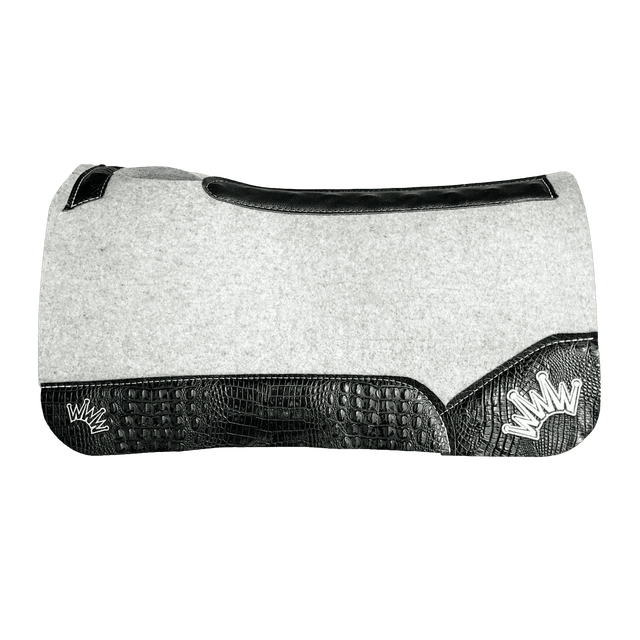 The Kush Light Grey Saddle Pad with Crocodile Leather and White Crown