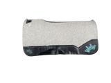 The Kush Gray Saddle Pad with Black Leather and a Teal Embroidered Crown
