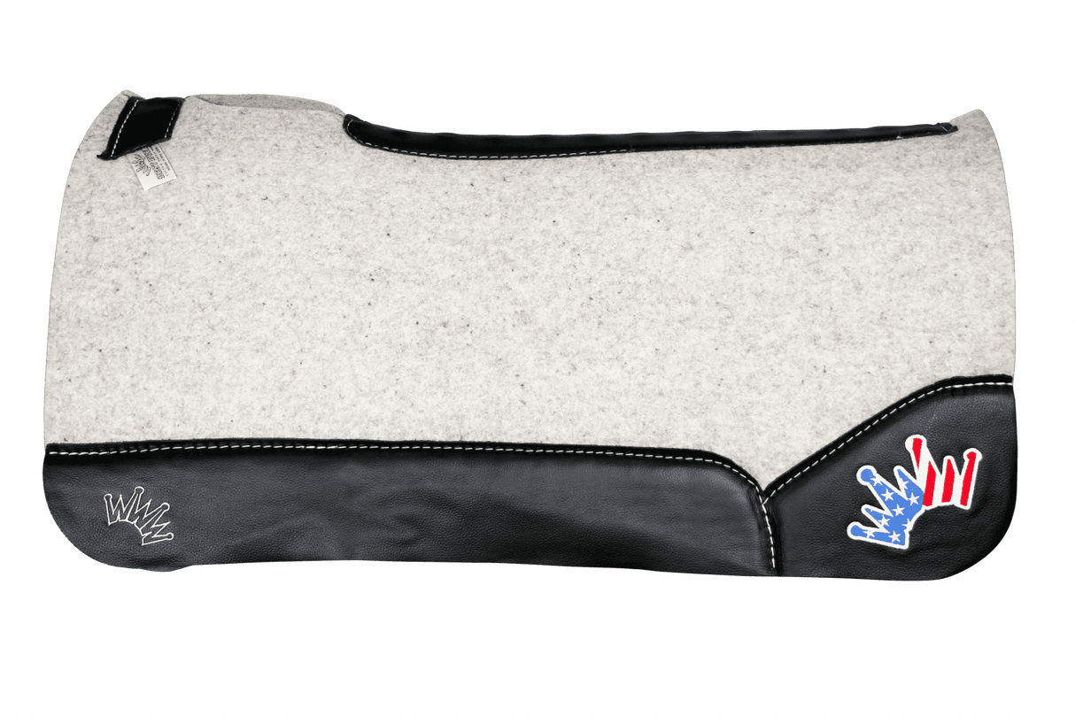 The Kush Gray Saddle Pad with Black Leather and a USA Embroidered Crown