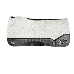 The Kush Gray Saddle Pad with Black Leather and a White & Black Embroidered Crown