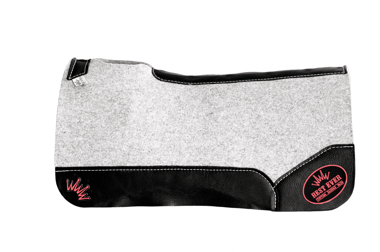 The Kush Gray Saddle Pad with Black Leather and a Red Best Ever Logo Patch
