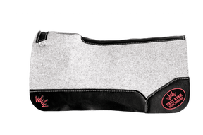 The Kush Gray Saddle Pad with Black Leather and a Red Best Ever Logo Patch