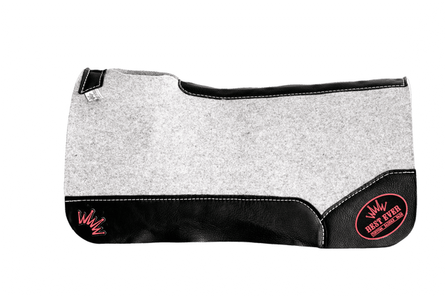 The Kush Gray Saddle Pad with Black Leather and a Red Best Ever Logo Patch