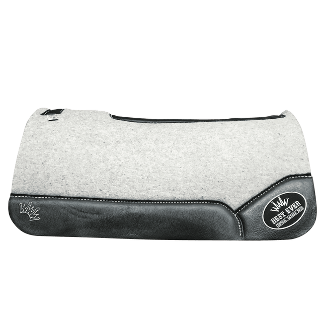 The Kush Gray Saddle Pad with Black Leather and a Silver Best Ever Logo Patch