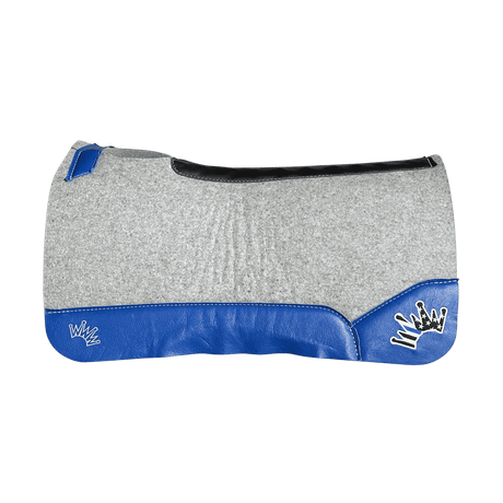 The Kush Gray Saddle Pad with Blue Leather and a Thin Blue Line Crown Embroidery
