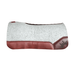The Kush Gray Saddle Pad with Burgundy Oiled Cowboy Leather and a Lasereed Crown