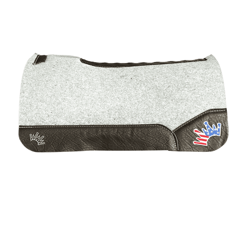 The Kush Gray Saddle Pad with Chocolate Elephant Leather and a USA Embroidered Crown