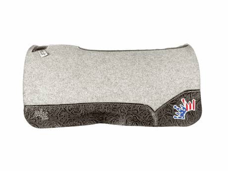 The Kush Gray Saddle Pad with Chocolate Floral Leather and a USA Embroidered Crown