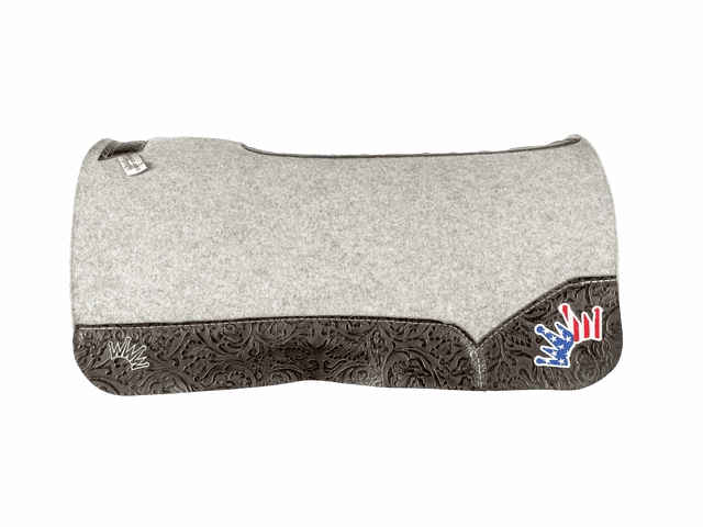 The Kush Gray Saddle Pad with Chocolate Floral Leather and a USA Embroidered Crown