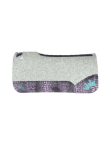 The Kush Gray Saddle Pad with Deep Purple Crocodile Leather and a Turquoise Embroidered Crown