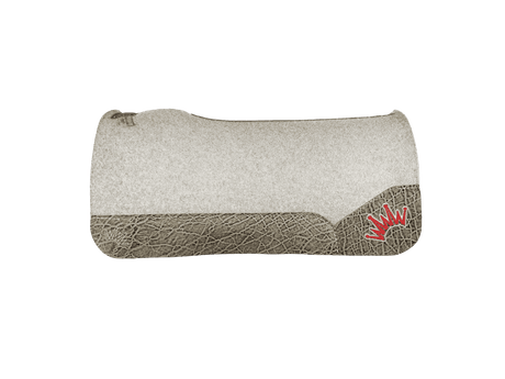 The Kush Gray Saddle Pad with Graphite Elephant Leather and a White & Red Embroidered Crown
