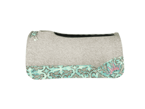 The Kush Gray Saddle Pad with Light Turquoise Laredo Western Leather and Turquoise and Bubblegum Pink Embroidered Crown