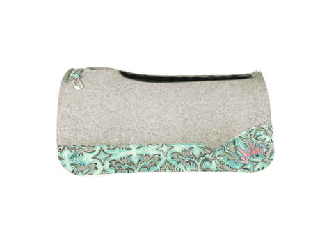 The Kush Gray Saddle Pad with Light Turquoise Laredo Western Leather and Turquoise and Bubblegum Pink Embroidered Crown