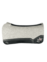 The Kush Gray Saddle Pad with Black Elephant Leather and a Thin Red Line Crown Embroidery
