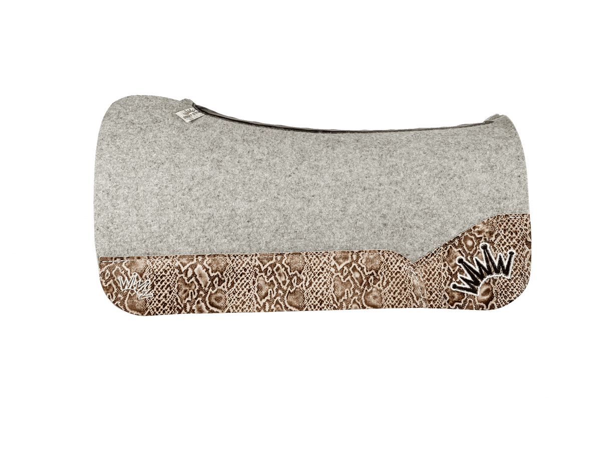 The Kush Gray Saddle Pad with Cream Gold Python Reptile Leather and a White & Black Embroidered Crown