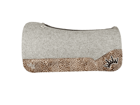 The Kush Gray Saddle Pad with Cream Gold Python Reptile Leather and a White & Black Embroidered Crown