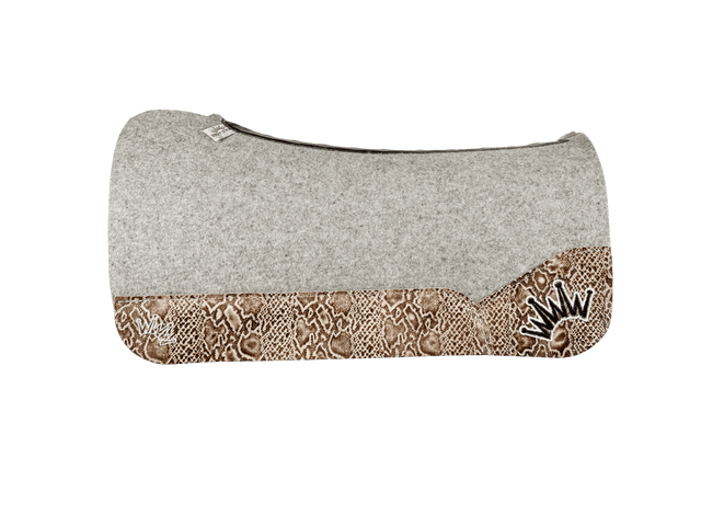 The Kush Gray Saddle Pad with Cream Gold Python Reptile Leather and a White & Black Embroidered Crown